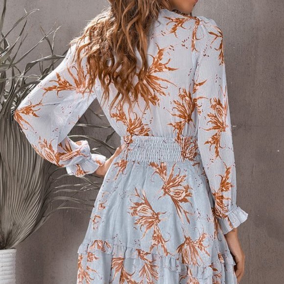 Floral Deep V Flounce Sleeve Mini Dress - Picture 9 of 10